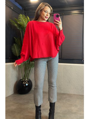 Mir Store Yarasa Kol Detaylı Kırmızı Merserize Kazak