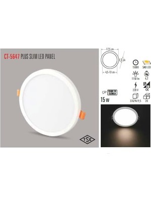 Sevimle Store CT-5647 15W/3200K Plus LED Panel Armatür(G.ışığı)