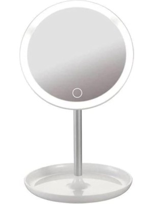 Sevimle Store Dokunmatik LED Işıklı Makyaj Aynası | USB Bağlantılı, Ayarlanabilir Parlaklık, Masaüstü ve Portatif, Yuvarlak Tasarım - Beyaz