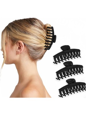 Sevimle Store Siyah Büyük Boy Kaydırmaz Mandal Toka Seti, Kadın Çocuk Mandal Toka (11CM) 3'lü Set