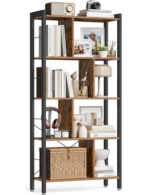Sevimle Store Kitaplık, 4 Seviyeli Ofis Raf, Metal Çerçeve, Vintage Kahverengi - Siyah LBC12BX