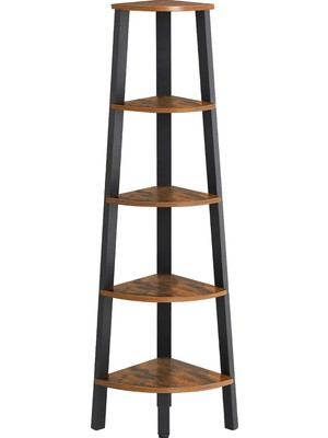 Sevimle Store Köşe Rafı, Kitaplık 5 Katlı, Merdiven Raf, Saklama Dolabı, Oturma Odası Için Elbise Askısı, Endüstriyel Tarzda, Çelik Çerçeveli, Rustik Kahverengi ve Siyah LLS35X