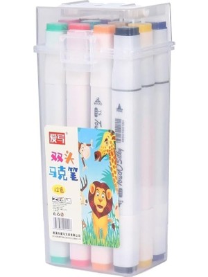 Sevimle Store Trend Çift Taraflı Uçlu Marker Keçeli Kalem Seti 12'li Taşıma Çantalı