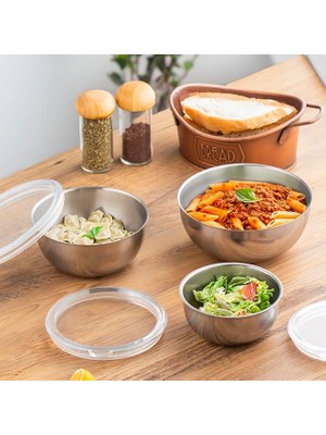 Sevimle Store Parma 3'lü Şeffaf Sızdırmaz Kapaklı Paslanmaz Çelik Saklama Kabı