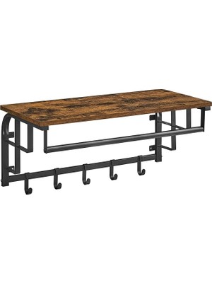 Sevimle Store Raflı Duvar Portmanto, 5 Çıkarılabilir Kancalı Duvar Rafı, Asma Çubuklu Duvara Monte Asma Raf LCR12BX