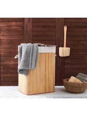 Sevimle Store Bambu Katlanabilir Çamaşır Sepeti Dikdörtgen Kirli Sepeti 42X32X50