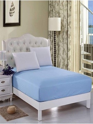 Sevimle Store Çift Kişilik Battal Boy Penye Lastikli Çarşaf Mavi 180X200