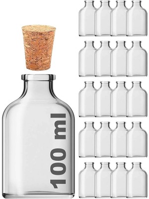 Sevimle Store ml Düğün, Kına, Nişan, Kolonya, Koku, Hediyelik Şişesi Şeffaf Mantar Tıpalı 100 cc Cam Şişe (Şeffaf 20 Adet)