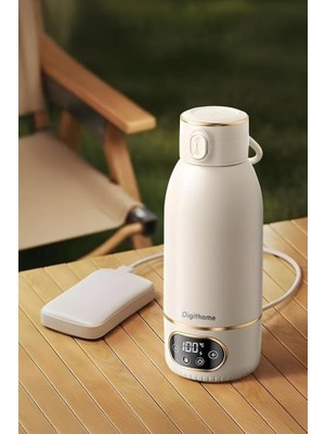 Sevimle Store Go Smart Taşınabilir Şarjlı Çelik Su Isıtıcı Kablosuz Kettle (35-100 C°) Milky White 500 ml DGT-102