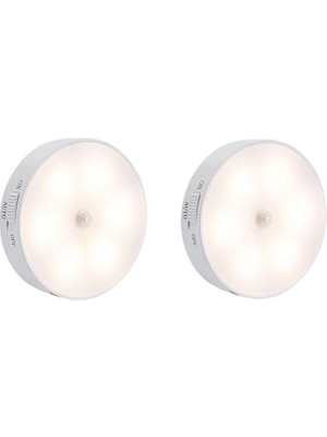 Sevimle Store 2 Adet Hareket Sensörlü 8 Ledli USB Şarjlı Beyaz LED Işık On/auto/off Modlu Dolap Içi, Koridor