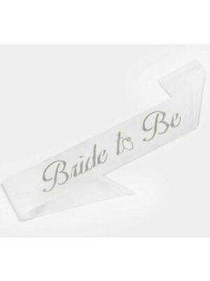 MerveliSait Beyaz Üzerine Gümüş Renk Yazılı Bride To Be Kuşak