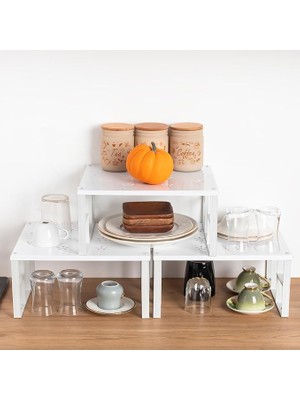 Sevimle Store Org-01-3lü Raf Düzenleyici - Dolap Içi Düzenleyici Raf - Tabak Bardak Rafı