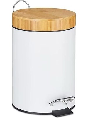 Sevimle Store Home Bambu Kapaklı Metal Çöp Kovası – Hidrolik Sistemli Yavaş Kapanma Özellikli, Pedallı, Banyo ve Mutfak Için Şık ve Fonksiyonel Tasarım (Beyaz, 3 Litre)