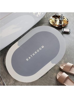 Sevimle Store Banyo Paspası Süper Su Emici Kaymaz Tabanlı Paspas Banyo Paspası Oval Diatomit Paspas Süper Emici Paspas Oval (60X39CM) (Gri)