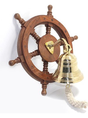 Tncline Duvara Asmalı Ahşap Dümenli Pirinç Çan (Tunçline)