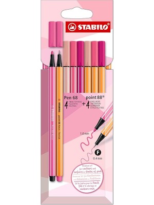 Sevimle Store - Premium Keçeli Kalemler ve Ince Uçlu Kalemler - Pen 68 Point 88 - Pembe Tonları - 8'li Paket