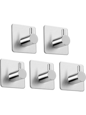 Sevimle Store Paslanmaz Çelik 5 Adet Topuzlu Askılık Havluluk Havlu Askısı Inox - Kendinden Yapışmalı