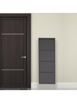 Sevimle Store Antrasit Kilitli Metal Ayakkabılık Mac4-4 Kapaklı - 50X15X136 H