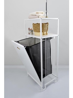 Sevimle Store Metal Kirli Sepetli 2 Raflı Çok Amaçlı Banyo Düzenleyici Raf Organizer Beyaz – MRS-007 C1-1-369