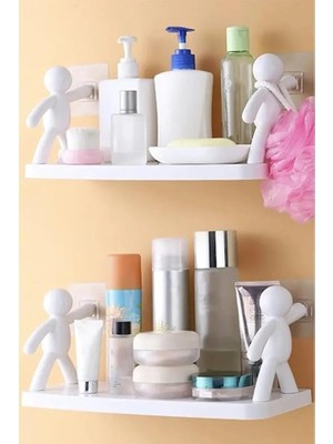 Sevimle Store 2'li Banyo Mutfak Organizer, Şampuan Kozmetik Baharat Kavanozu Düzenleyici, Yapışkanlı Raf Çöp Adam