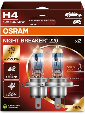 Sevimle Store H4 Night Braker 220 Ampul, 12V,%220 Fazla Işık, 2'li Paket