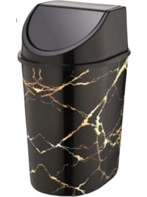 Sevimle Store Kapaklı Mermer Desenli Çöp Kutusu – Siyah & Beyaz Renk, Şık ve Modern Tasarım – Mutfak, Ofis, Banyo ve Ev Içi Kullanım (Siyah, 1000ML)