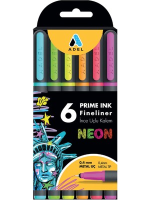 Sevimle Store Prime Ink Fineliner 6'lı Neon Klasik Ince Uçlu Kalem