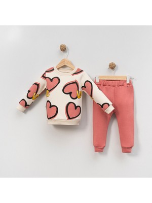 NEU KIDS Kalp Baskılı Kız Alt Üst Takım