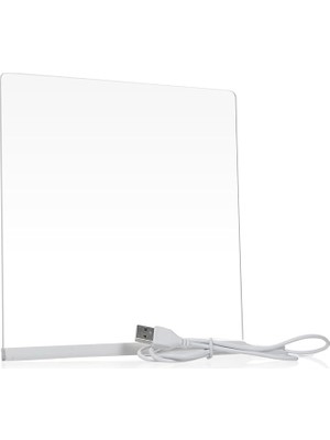 Sevimle Store LED Işıklı Akrilik Yazı Tahtası - 20X20 cm Şeffaf Not Panosu, USB Bağlantılı, 7 Renkli Kalem ve Stand Dahil, Masaüstü Aydınlatmalı Anı Tahtası