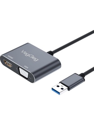 Sevimle Store Usb-A To 4K 30Hz HDMI ve 1080P 60Hz VGA Görüntü Çevirici Kablo