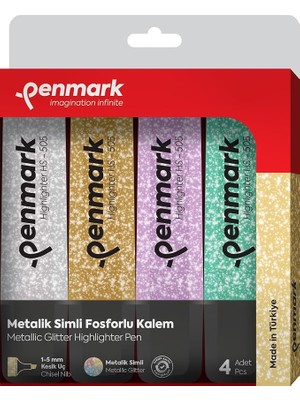Sevimle Store Fosforlu Kalem 4'lü Karışık Renk Simli