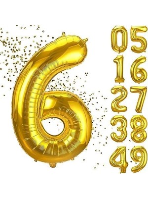 Sevimle Store 6 Yaş Doğum Günü Rakamlı Balon Yaş Günü Gold Renk Folyo Uçan Balon 102 cm Doğum Günü ve Parti Dekorasyonu Büyük Boy Balon 40 Inç - 102 cm Doğum Günü Dekorasyonu Balon Yaş Sayı Helyum Balon 6 Rakamı