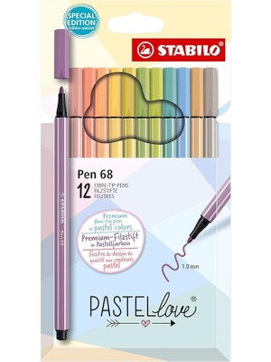 Sevimle Store Pen 68 Pastellove - Keçe Uçlu Boya Kalemi - 12'li Paket - Çeşitli Renkler