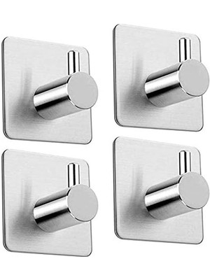 Sevimle Store Paslanmaz Çelik 4 Adet Topuzlu Banyo Askısı Havluluk Havlu Askılık Inox - Kendinden Yapışmalı Sistem