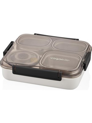 Sevimle Store Bento 1200ML Lunchbox Tek Katlı 4 Bölmeli ve Kaseli Çelik Sefer Tası Yemek Kutusu (Siyah)