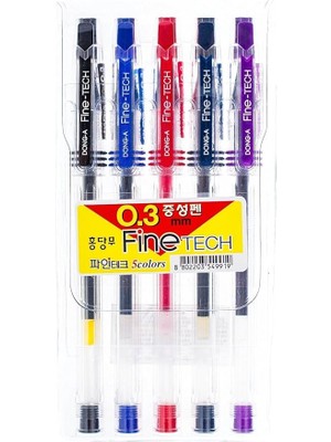 Sevimle Store Fine-Tech Excellent Writing"0.3 mm Gel Ink Pens (5colors) By Dong-A
