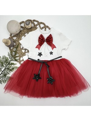 Haye Collection 1-2-3 Yaş Payetli Yıldız Nakışlı Astarlı Etek Kız Bebek Tütü Elbisesi Ekru