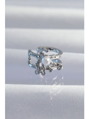 Pirinç Gümüş Renk Incili Ahtapot Earcuff Küpe