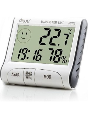 Sevimle Store DC102 Iç Mekan Termometre Nem Ölçer Saat
