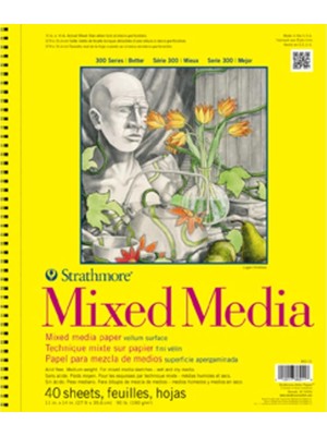 Sevimle Store 300 Serisi Karışık Ortam Kağıt Pedi, Yan Tel Ciltli, 11X14 Inç, 40 Yaprak (117 LB/190 G) - Yetişkinler ve Öğrenciler Için Sanatçı Kağıdı - Suluboya, Guaj, Grafit, Mürekkep, Kalem, Marker