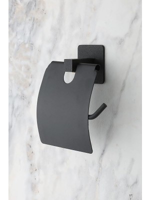 Sevimle Store Banyo Kare Siyah Yapışkanlı Kapaklı Tuvalet Kağıtlığı Wc Kağıtlık Tuvalet Kağıdı Askısı