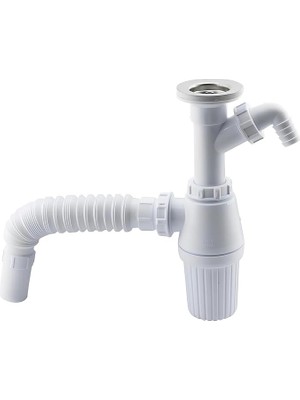 Sevimle Store Çift Giderli Pis Su Sökülebilir Tas'lı Sifon Körüklü Temizlenebilir Mutfak Banyo Lavabo Borusu Gideri