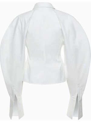 A.w.a.k.e. Mode Kadın Beyaz Uzun Kollu Balon Kollu Gömlek Bluz