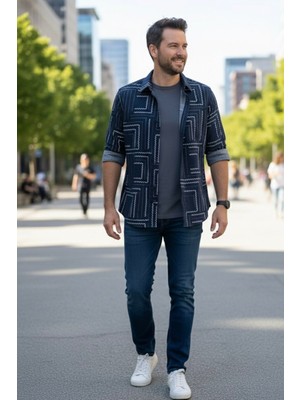 Yusgos Uzun Kollu Desenli Pamuklu Regular Erkek Likralı Kışlık Gömlek