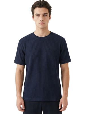 Trender Waffle O Yaka Erkek T-Shirt 2709 Indigo