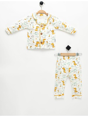 NEU KIDS Erkek Çocuk Dino Baskılı Uzun Kollu Bebe Yaka %100 Pamuklu Pijama Takımı 1-4 Yaş