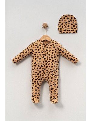 NEU KIDS Organik Leopar Baskılı Şapkalı Uyku Tulumu Bebek Erkek Bebek 2 Parça 0-3 Ay %100 Pamuk