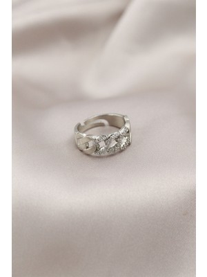 Ayder Timya Gümüş Renk Metal Zincir Model Taşlı Kadın Yüzük (Timya/1395) 189627