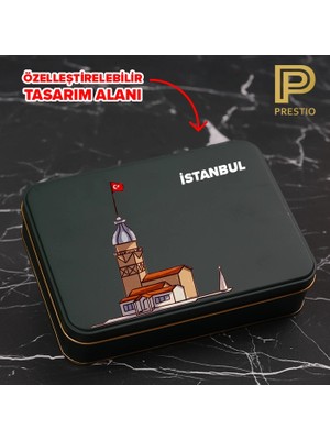 Prestio Kişiye Özel Dekoratif Metal Kutu, Yeşil Renk, 190 x 135 x 45H mm