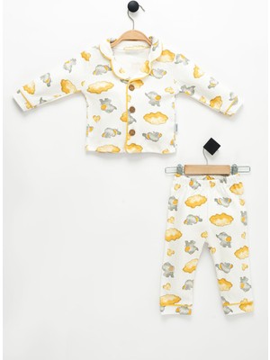 NEU KIDS Sevimli Fil Baskılı Bebe Yaka Uzun Kollu %100 Pamuklu Çocuk Pijama Takımı 1-4 Yaş